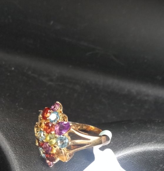 14 Kt Gold Over 925 Silver Multiple Gemstone Ring- Size: 7 - Picture 2 of 14